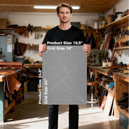 Large Self Healing Sewing Mat 18"x24", A2 Rotary Mat for Quilting & Sewing, Non-slip, 5-Ply Double-Sided, Rotary Cutting Board for Crafts Cutting Fabric Leather Modeling Projects, Anthracite Gray