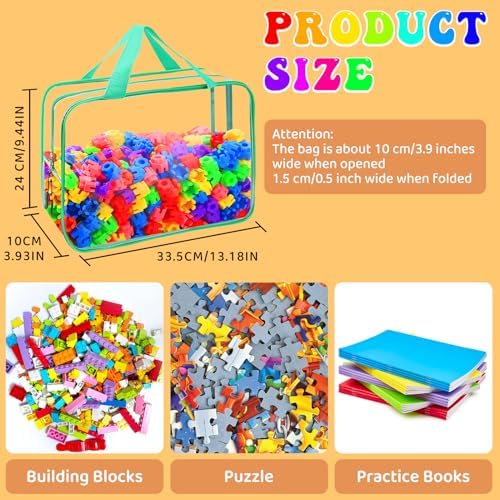 YOPCDJ 8 Packs 8 Colors Toy Storage Bags, Reusable Clear PVC Board Game Storage, Toy Organizers and Storage Bags with Zipper for Building Blocks, Puzzle and Handmade Accessories, Clear Toiletry Bag