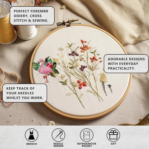 Magnetic Needle Minder Magnet Embroidery Accessories and Supplies Embroidery Needle Holder Cross Stitch Holder Needlework Supplies (Flamingo)
