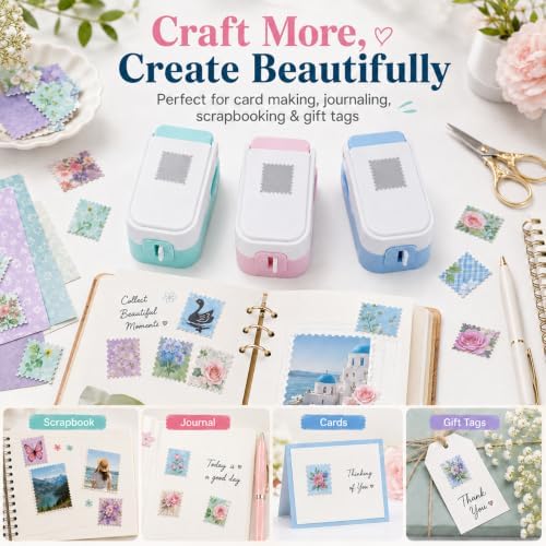 CYFUN DESIGN 3 Pcs Stamp Punch, 1x0.8 inch Postage Stamps Punch, Stamp Cutter, Stackable Design Stamps Punches, Craft Cutter Hole Puncher for Scrapbooking Journaling Card Making Junk Journal Supplies