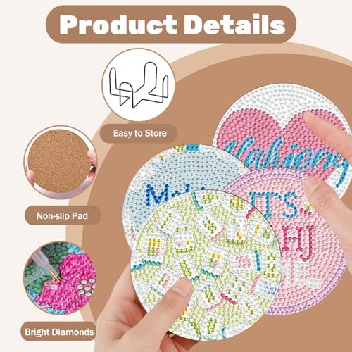 CRZMODE 8 Pcs Diamond Art Coasters Kits, Mahjong Diamond Painting Coasters