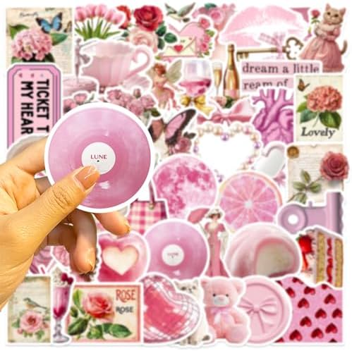 DothRayan 100pcs Vintage Pink Girls Stickers, Y2K Coquette Pink Aesthetic Waterproof Stickers for Water Bottles,Laptop Scrapbook Computer Phone Guitar Aesthetic Decals