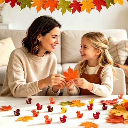 JUNEBRUSHS 50Pcs Fall Mini Resin Ducks Thanksgiving Miniature Figures