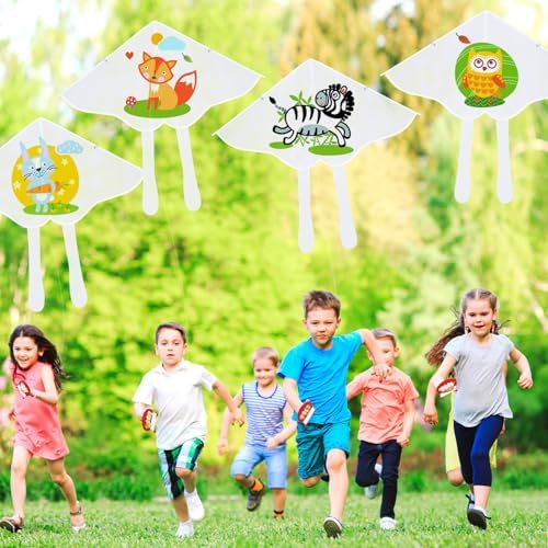 Libima 100 Pcs DIY Blank Kites for Kids Bulk Large Kite Making Kit Easy to Fly Set Party with Watercolor Pens and String Decorating Coloring Party Set for Craft Outdoor Games (Butterfly)