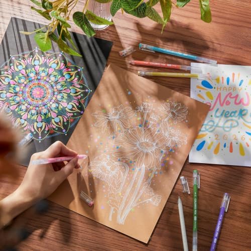 Shuttle Art 30 Colors Cute Journal Pens 0.6mm Fine Point Colored Gel Pens for Black Paper Adult Coloring Writing Drawing Journaling Note Taking School Office Home