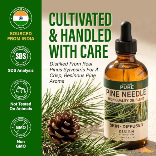100% Pure Pine Needle Oil - 4 Fl Oz Pine Needle Essential Oil for Hair, Skin, Diffuser, Aromatherapy & DIY Soap Making Scent