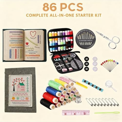 New DIY Embroidery Stitch Book Kit,86-Piece Sewing Tool Set