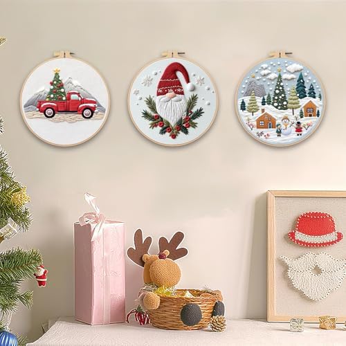 SCECALA 3 Pack Gnome Christmas Embroidery Kit