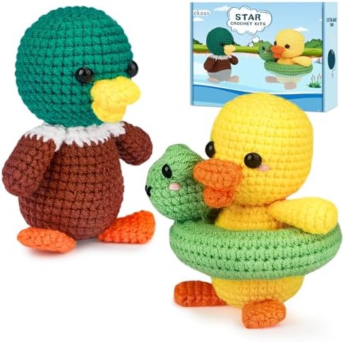 ekaus Crochet Kit for Beginners, Crochet Kit with Step-by-Step Video Tutorials, Crochet DIY Knitting Supplies for Adults, Crochet Ducks(45%+ Yarn)