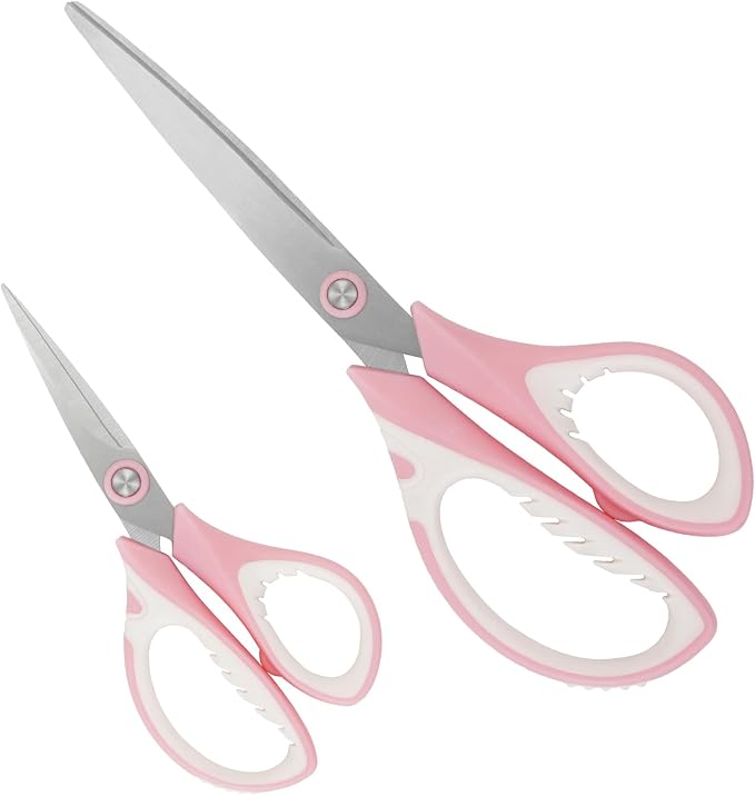 MANUFORE Pink Professional Sewing Scissors Set: Big and Small Scissors, Rotary Cutter with 3pcs Extra Blades for Cutting Fabric