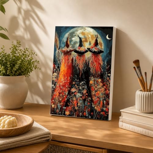 Spandrel Halloween Witch Paint by Number Kits for Adults, Witch Paint by Number Kits on Canvas, DIY Acrylic Oil Halloween Painting by Numbers Gitfs for Home Wall Decor, 8x12in