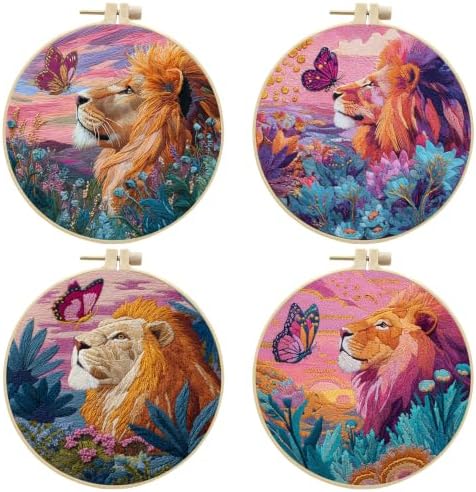 Embroidery Kit for Adult Craft Lovers, Butterflies and Lions Embroidery Kit