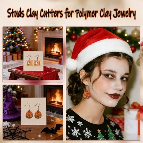 9 Pack Halloween Polymer Clay Cutters - Pumpkin/Mushroom/Flower/Oval Rectangle Geometry/Dragon, Ideal Polymer Clay Molds & Polymer Clay Earring Cutters for Christmas Jewelry Making