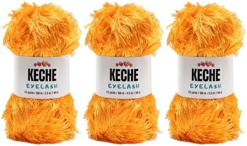 Eyelash Fun Fur Yarn - Premium Soft Crochet Yarn DIY Hand Knitting 100% Polyester 175 Yds 3.53 Oz (Pack of 3) - Orange
