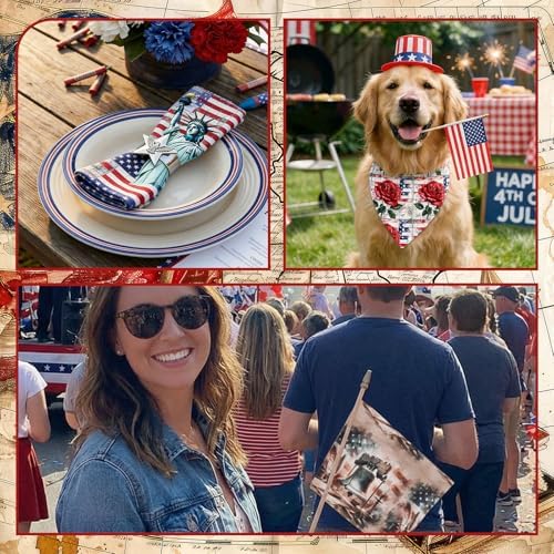 HunnmingRe 20 Pcs 10''x10'' Vintage Patriotic Quilting Fabric Square 4th of July Precut Quilted Fabric Bundle American Flag USA Patchwork Supplies for 250th Veteran Handmade DIY Craft Sewing Material