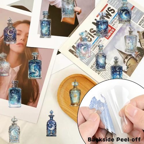 50pcs PET Vinyl Stickers Scrapbook, Self-Adhesive Waterproof Vinyl Sticker for Laptops, Aesthetic Decor Journal Stickers Planner Accessories for Luggage, Water Bottles.Lunar Bottle