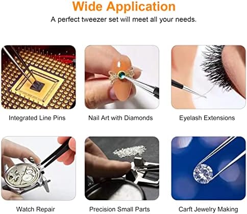kaverme 9PCS Precision Tweezers Set, Upgraded Anti-Static Stainless Steel | Tweezers for Electronics, Soldering, Laboratory Work, Jewelry-Making, Model, Craft