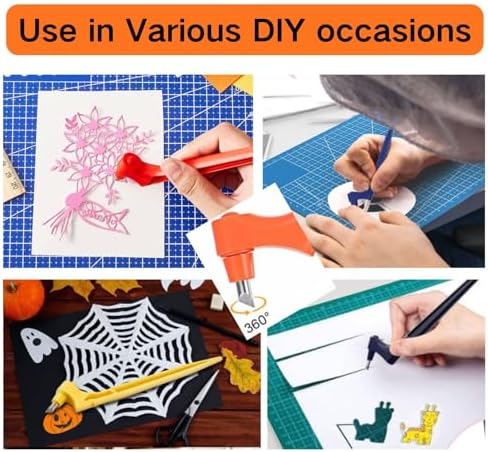 360° Rotating Pen Cutter Set, 3 Pack Craft Cutting Tools with 15° 30° 45° Replacement Blades, Precision Art Knife for Paper Cutting, Scrapbooking, Stencil, DIY Crafts (Pink, Navy, Orange)