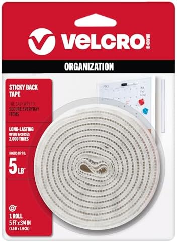VELCRO Brand 5 Ft x 3/4 In | White Tape Roll with Adhesive | Cut Strips to Length | Sticky Back Hook and Loop Fasteners | Perfect for Home, Office or Classroom