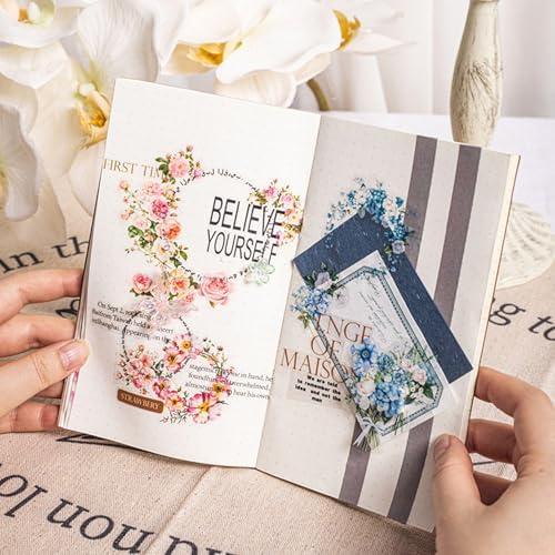 PET Tape Stickers for Journaling 6 Rolls Flower Washi Tape Stickers Decorative Tape for Crafts Scrapbooking Junk Journal Supplies, Wreath of Letters