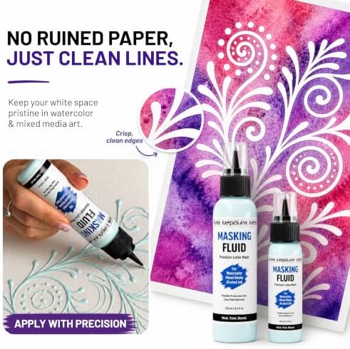 KAMENSKAYA Masking Fluid for Watercolor Painting – Natural Latex Liquid Mask with Precision Pen Applicator – Artist-Developed for Watercolor, Alcohol Ink & Mixed Media – 4 oz / 120 ml