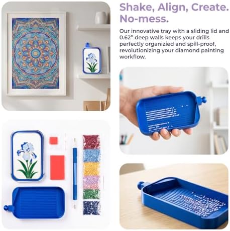 RaySoar 3D Printed Diamond Art Trays with Lids, High Edge Anti-Spill Rhinestone Tray with Exquisite Pattern for Diamond Art Accessories - Royal Blue