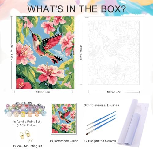 Natuyalo Paint by Numbers Kit for Adults Beginner, Hummingbird Adult Paint by Number Kits on Canvas, Animals DIY Acrylic Paint by Number for Adults for Home Decor Gift 16x20 inch