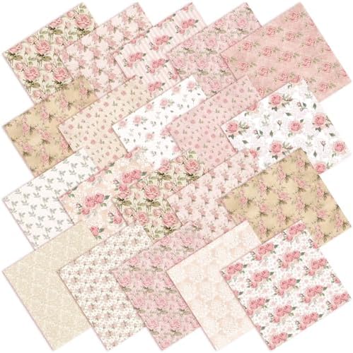 HunnmingRe 20 Pcs 10''x10'' Vintage Pink Roses Quilting Fabric Squares