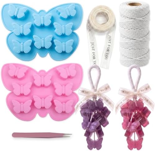 Silicone Butterfly Soap Mold Kit for DIY Soap Making, with Tool (Cotton Rope, Bow Ribbons, Tweezers), Reusable Soap Making Supplies for Crafts, Gifts & Beginners