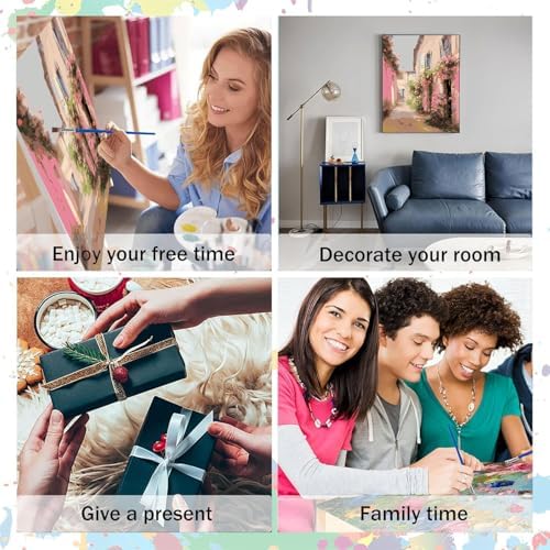 Paint by Numbers for Adults and Kids Beginner, Pink Flowers and pastoral Painting by Number On Canvas, Number Artist Paint by Number Kit DIY Oil Painting Acrylic Paints, Home Wall Decor Gift 12X16in