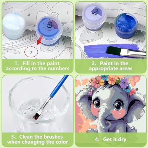 Reivworl Elephant Paint by Numbers Kit for Kids with Frame 8×8 inch