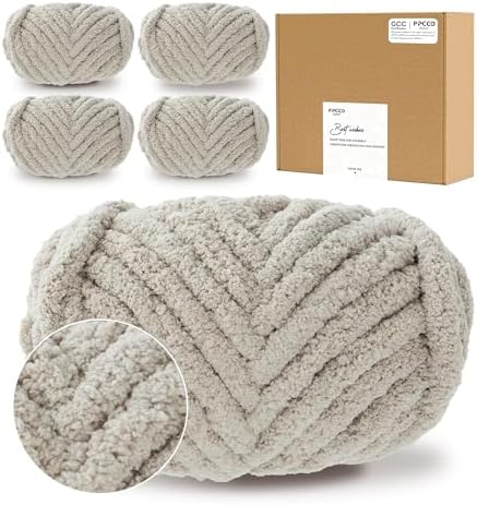 Bulky Chunky Yarn for Hand Knitting Blanket – #10 Jumbo Knitting Yarn, 1 Inch Thick Chenille Jumbo Yarn, No Knots Soft Machine Washable, Super Bulky Yarn 4 Pack for Crochet, Arm Knitting & Crafts