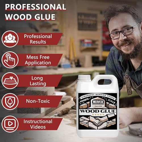 Meuvcol Wood Glue 1 Gallon, Ultimate Wood Glue for Furniture Heavy Duty, Furniture Glue for Woodworking,Crafts, Clear Strongest Glue for Wood, Cabinets, Chair Legs