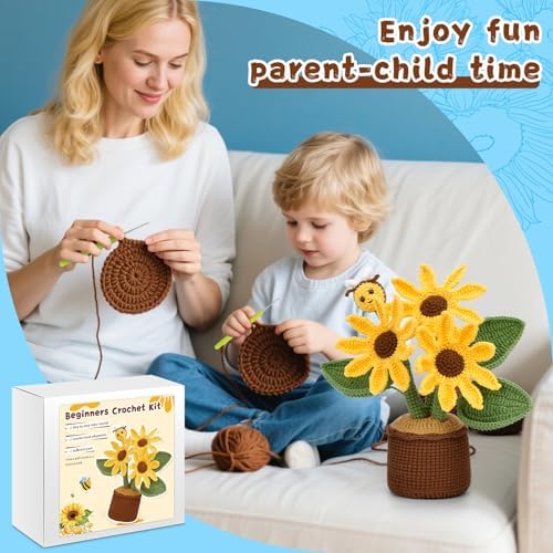LUNARM Crochet Kits, Crochet Kit for Beginners Adults Sunflower