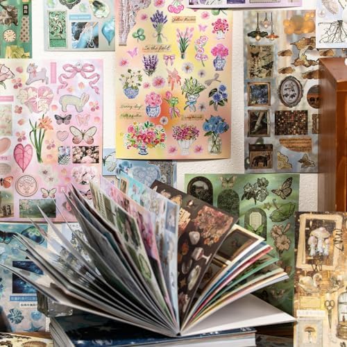 Japanese Manga Style Sticker Book Four Seasons Radio Romantic Memory Series, 30 Pages Coated Paper Collection for Diary Scrapbooking Notebooks