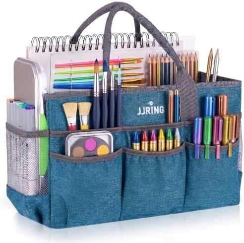 JJRING Large Art Supply Storage Tote Bag With Mesh Pockets, Green