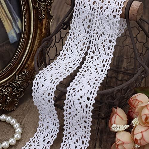 White Lace Ribbon 12 Yards Cotton Sewing Lace Trim Crochet for Crafts, Gift Package Wrapping, Bridal Wedding Decoration, Scrapbooking Supplies