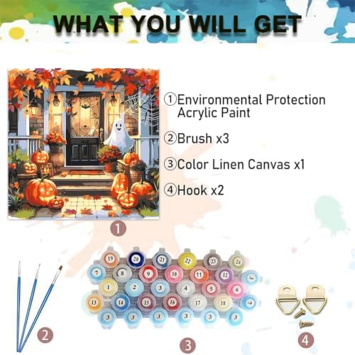 Fall Paint by Numbers Kit for Adults,Ghost Paint by Number 14x14 inch
