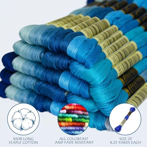Embroidery Floss - Cross Stitch Threads - Friendship Bracelets Floss - Crafts Floss - 14 Skeins Per Pack Embroidery Floss, Electric Blue Gradient