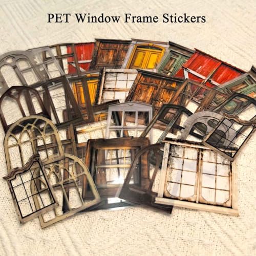 Vilikya 90Pcs Cottagecore Window Frame Stickers for Junk Journal Vintage Cutouts Scrapbook Stickers for Journaling Supplies, PET Stone Sticker & Wall Decoupage Paper for Collage Bujo DIY Craft Planner