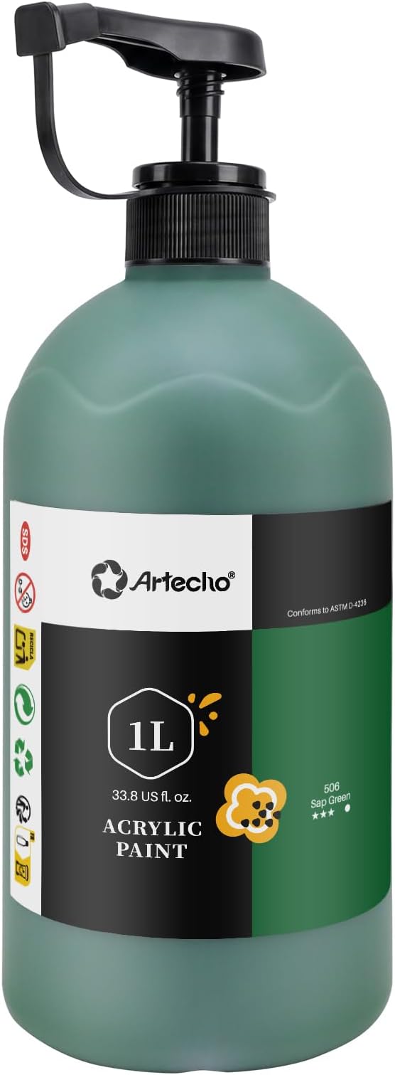 Artecho Sap Green Acrylic Paint 1000ml / 33.8 fl oz Pump Dispenser