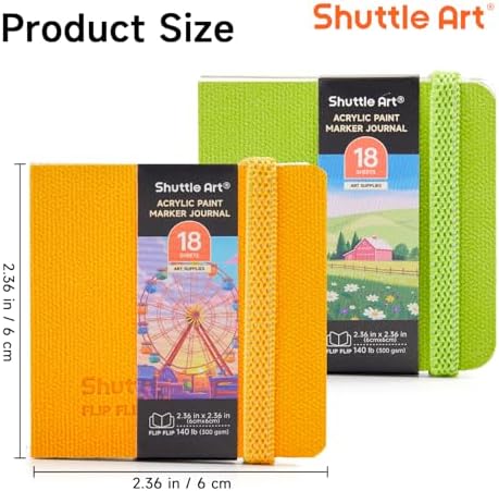 Shuttle Art Small Sketchbook for Acrylic Paint Marker - 2 Pack (36 Sheets Total) 2.36x2.36 Watercolor Journal with 140LB (300 GSM) Paper, Acrylic Paint Marker Journal for FlipFunAlong