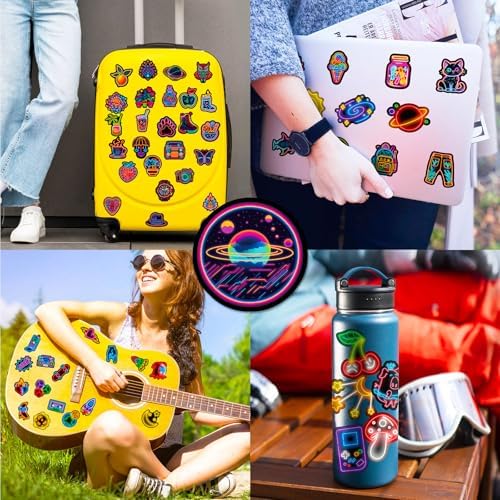 DothRayan 100Pcs Water Bottle Stickers, Cool Cute Neon Sticker Packs, Prizes for Kids Classroom Rewards, Waterproof Vinyl Stickers for Water Bottles Laptop Scrapbooking Skateboard