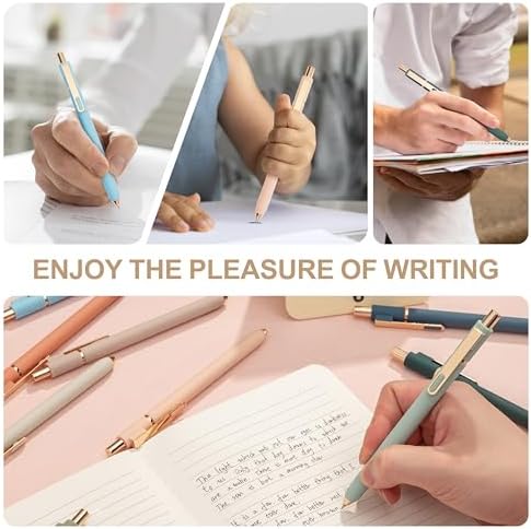 Linbsunne Gel Pens Black Ink Pens for Office 0.5mm Fine Point Pen Smooth Writing Retractable (Metal gold clip-10 pcs)