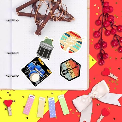 Drum Stickers for Water Bottle and Laptop - Drum Party Supplies & Decorations, Waterproof Vinyl Decals, Music and Instrument Stickers, Gifts for Women & Men