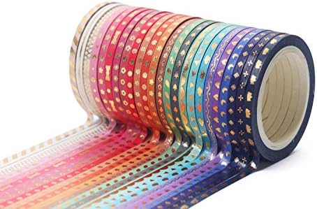 YUBBAEX 24 Rolls Skinny Washi Tape Set Gold Foil Print Decorative Tapes for Arts, DIY Crafts, Journals, Planners, Scrapbooking, Wrapping (Slim 3mm)