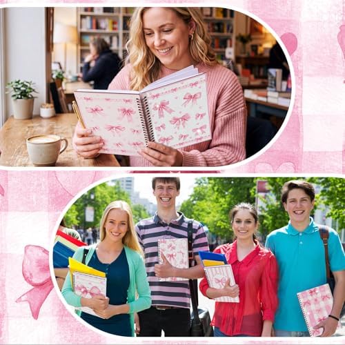 Fullhawl 6 Pack 5D DIY Diamond Art Crafts Kit for Adults Office Supplies Beginner A5 Leather Diamond Painting Gift for Women Art Cover Craft Accessories with Tool (Pink Bow)