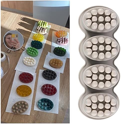 Silicone Soap Mold, 4 Cavity Oval Massage Soap Mould Cookie Chocolate Cake Mold Tray for DIY Homemade Craft (Gray)