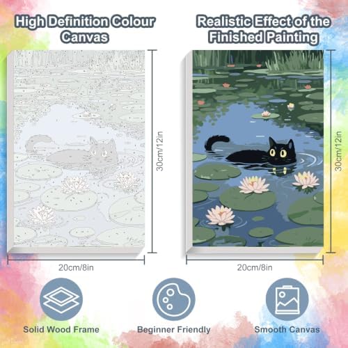Black Cat Framed Paint by Numbers Kit for Adults Beginner 8x12 inch