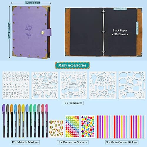 ZEEYUAN Mothers' Day Gift Leather Scrapbook Album, Purple Scrap Book Gift for Mom Grandma Couples Photo Memory Book Anniversary Wedding Scrapbook